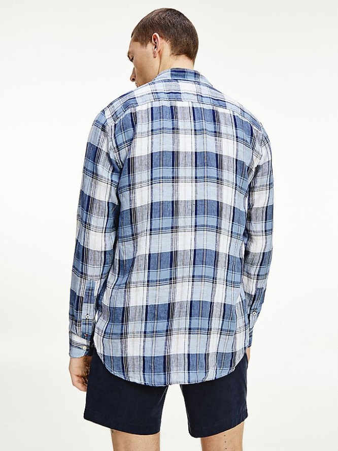 Tommy Hilfiger Tartan Check Regular Fit Linen Hemd Herren Indigo Mehrfarbig | AT928VBTO