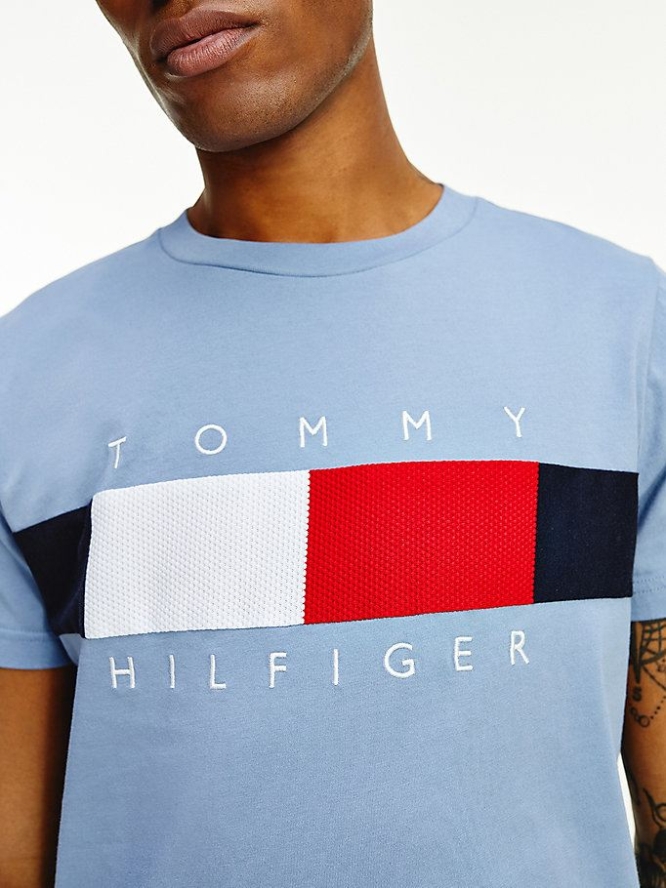 Tommy Hilfiger Textured Flag T-shirts Herren Indigo | AT038ZUDS