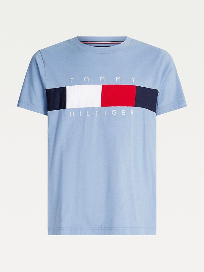 Tommy Hilfiger Textured Flag T-shirts Herren Indigo | AT038ZUDS