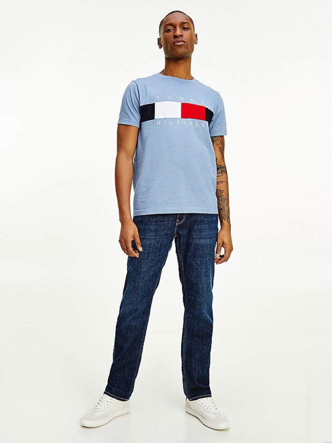 Tommy Hilfiger Textured Flag T-shirts Herren Indigo | AT038ZUDS