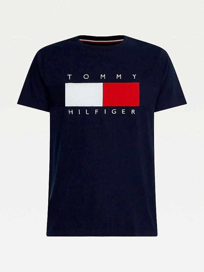 Tommy Hilfiger Textured Flag T-shirts Herren Dunkelblau | AT489XWRP