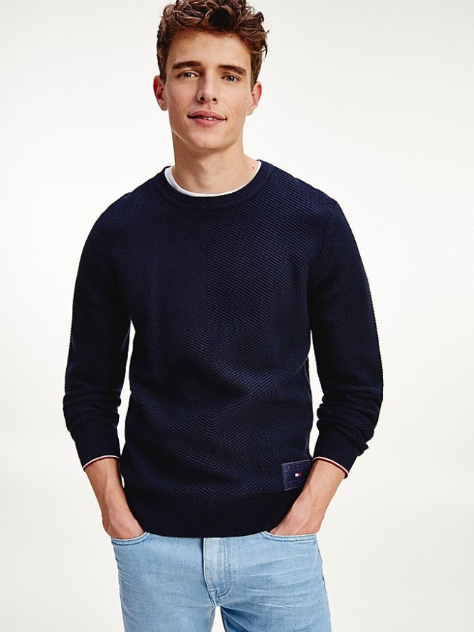 Tommy Hilfiger Textured Stripe Organic Baumwoll Jumper Pullover Herren Dunkelblau | AT763GTXI