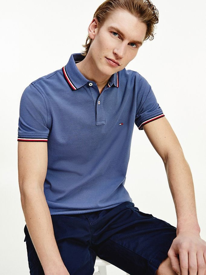 Tommy Hilfiger Tipped Organic Baumwoll Slim Fit Polo Shirts Herren Indigo | AT649LDWP