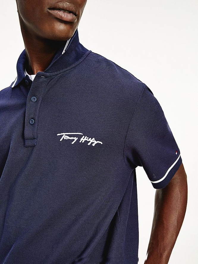 Tommy Hilfiger Tipped Signature Logo Polo Shirts Herren Dunkelblau | AT296GATI