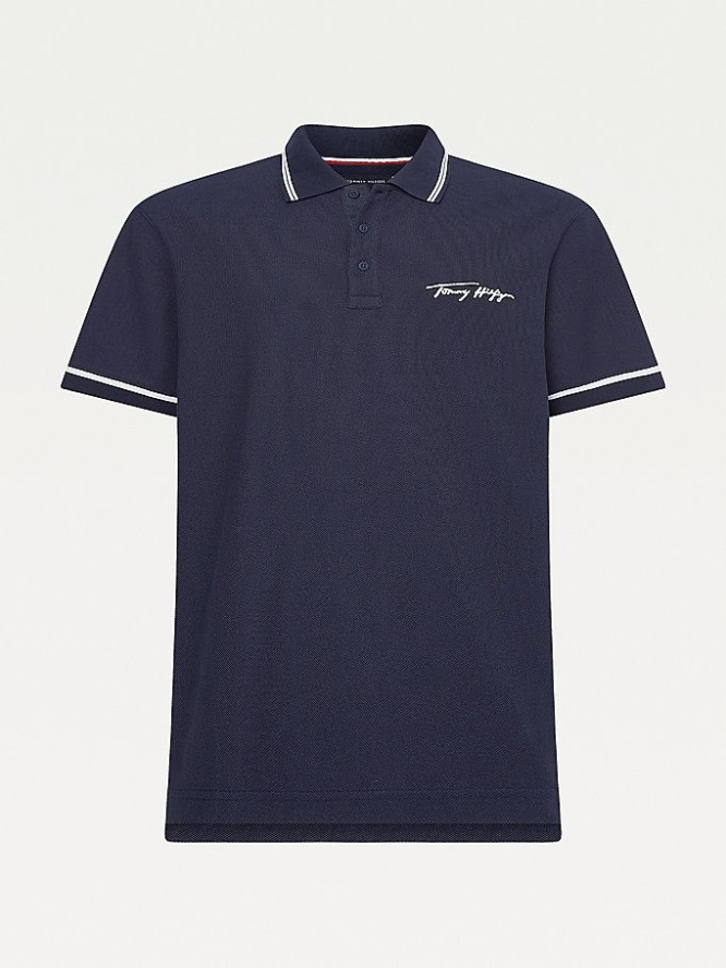 Tommy Hilfiger Tipped Signature Logo Polo Shirts Herren Dunkelblau | AT296GATI