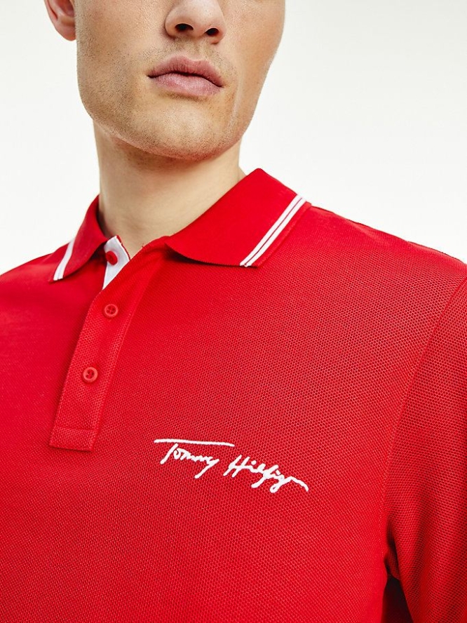 Tommy Hilfiger Tipped Signature Logo Polo Shirts Herren Rot | AT520MQFR