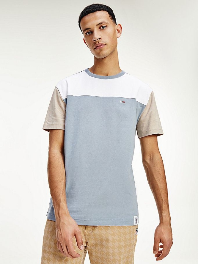 Tommy Hilfiger Tonal Colour-Blocked T-shirts Herren Blau Mehrfarbig | AT759XZDN