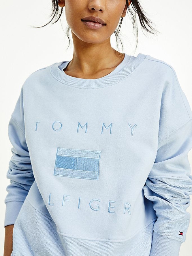 Tommy Hilfiger Tonal Embroidery Relaxed Fit Sweatshirts Damen Blau | AT850TQOB