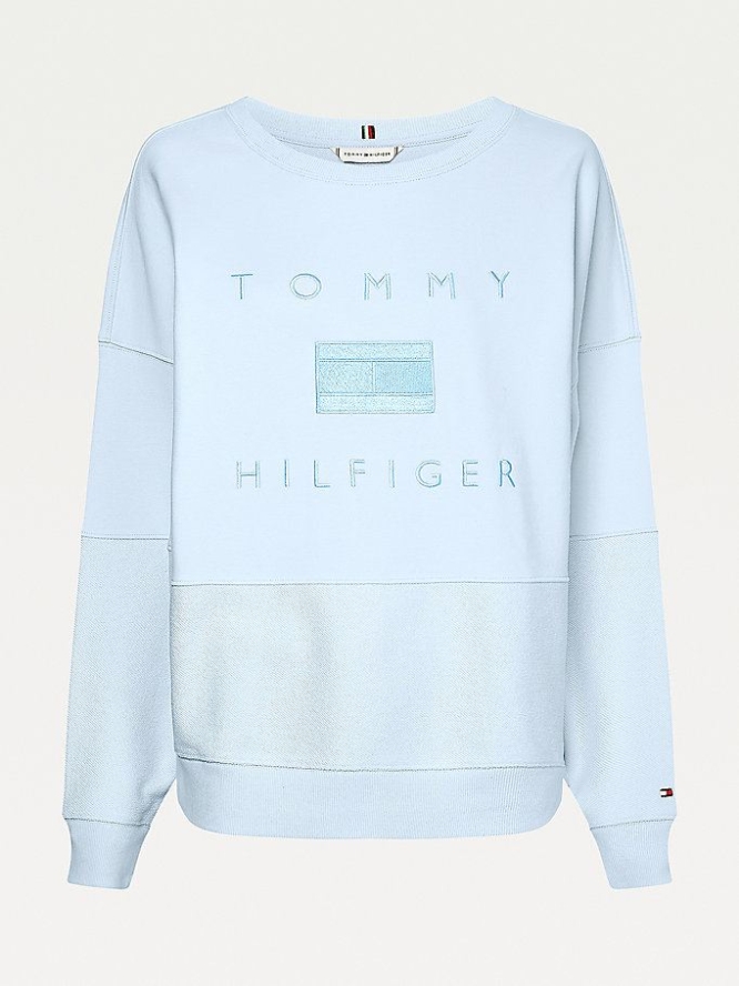 Tommy Hilfiger Tonal Embroidery Relaxed Fit Sweatshirts Damen Blau | AT850TQOB