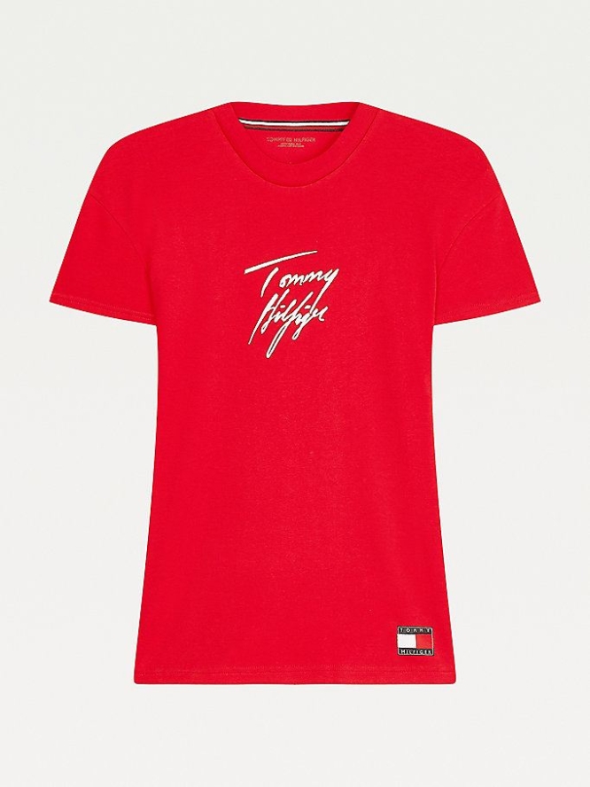 Tommy Hilfiger Towelling Logo Organic Baumwoll Lounge Nachtwäsche Damen Rot | AT742CYSE