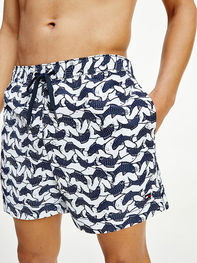 Tommy Hilfiger Tropical Print Mid Length Swim Bademode Herren Dunkelblau | AT318RKIM