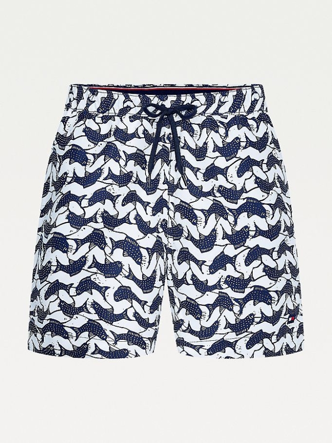 Tommy Hilfiger Tropical Print Mid Length Swim Bademode Herren Dunkelblau | AT318RKIM