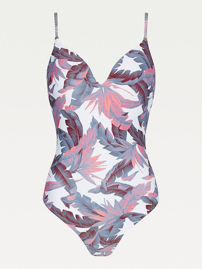 Tommy Hilfiger Tropical Print One-Piece Swim Bademode Damen Grau | AT694ERPU