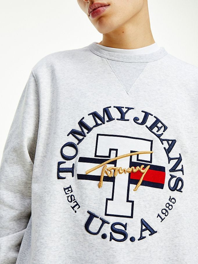 Tommy Hilfiger USA Logo Crew Neck Sweatshirts Herren Silber Grau | AT862BKLM