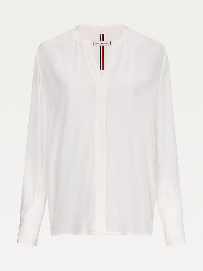 Tommy Hilfiger V-Neck Piping Detail Bluse Damen Weiß | AT327BYAN