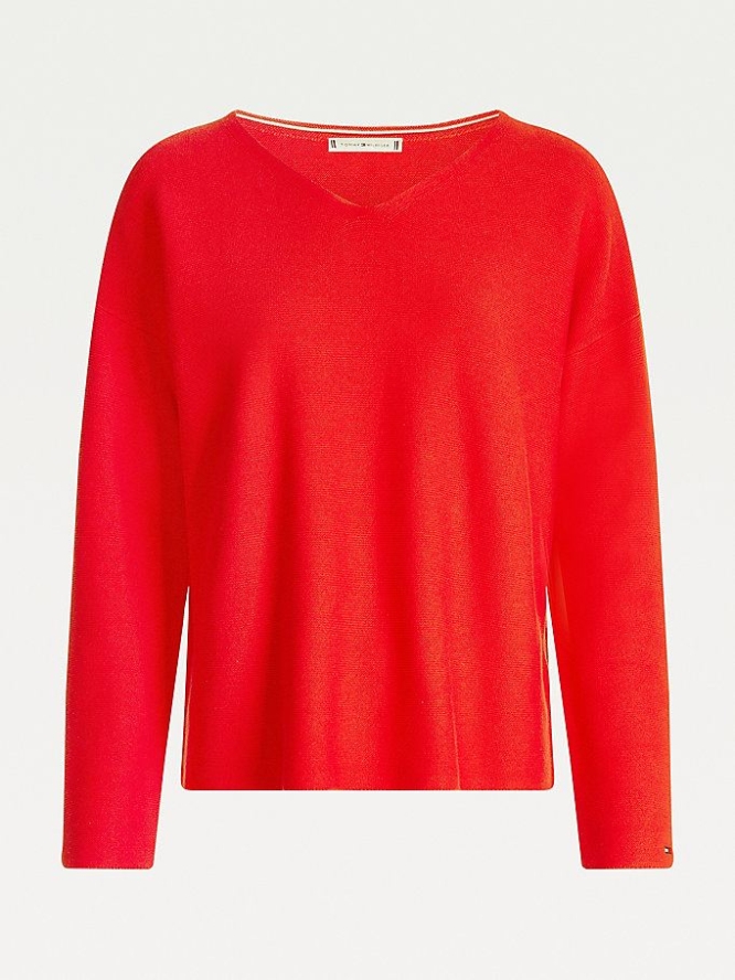 Tommy Hilfiger V-Neck Relaxed Jumper Pullover Damen Rot | AT201YGXV