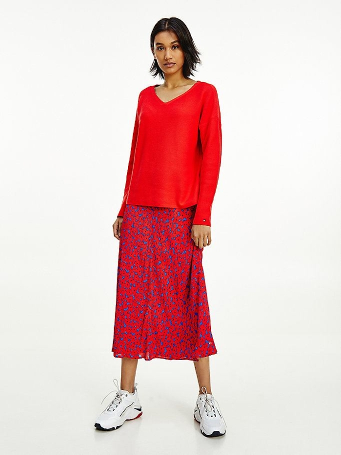 Tommy Hilfiger V-Neck Relaxed Jumper Pullover Damen Rot | AT201YGXV