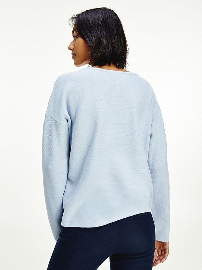 Tommy Hilfiger V-Neck Relaxed Jumper Pullover Damen Blau | AT576TNBH