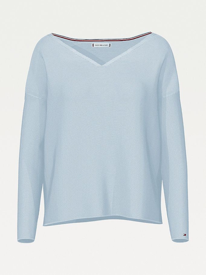 Tommy Hilfiger V-Neck Relaxed Jumper Pullover Damen Blau | AT576TNBH