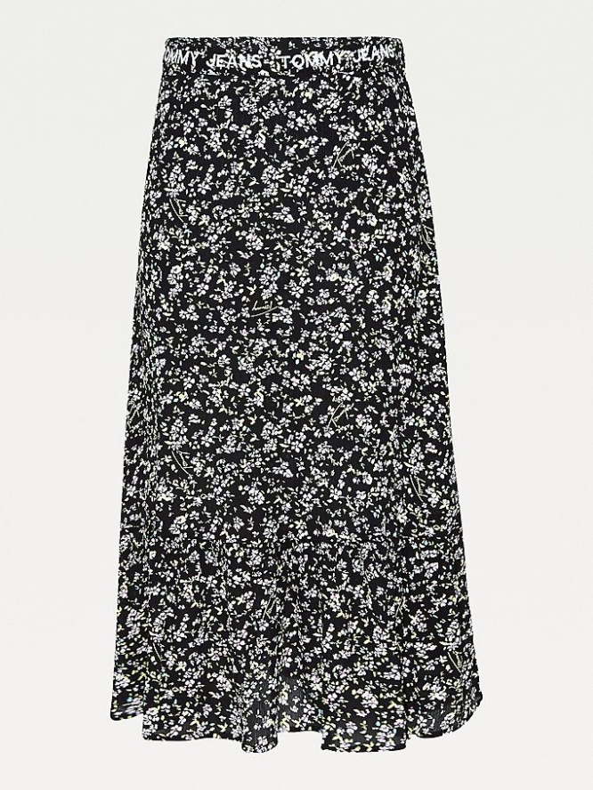 Tommy Hilfiger Viscose Floral Print Midi Röcke Damen Schwarz | AT905JMUW