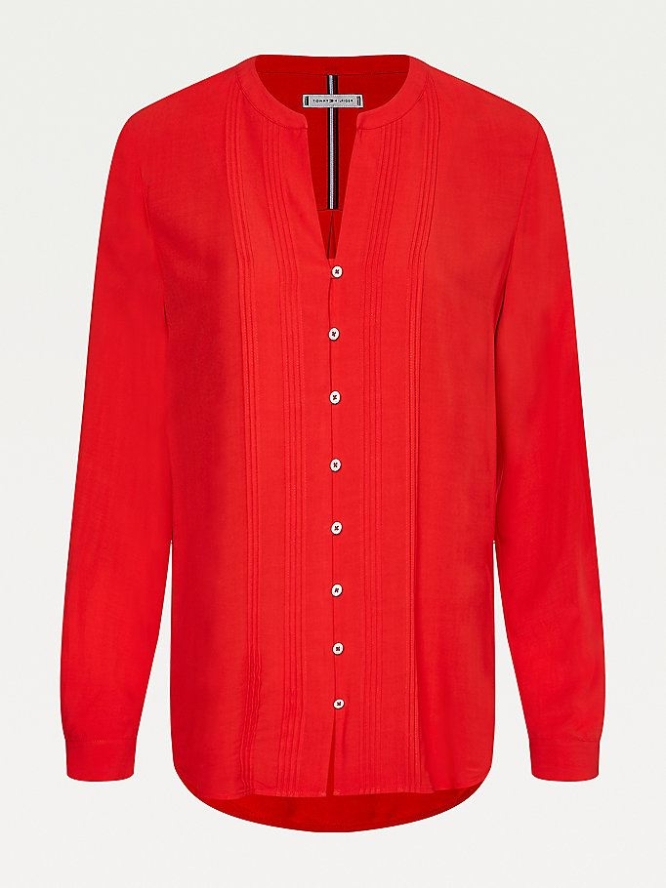 Tommy Hilfiger Viscose Poplin Pintuck Detail Bluse Damen Rot | AT517GOXS