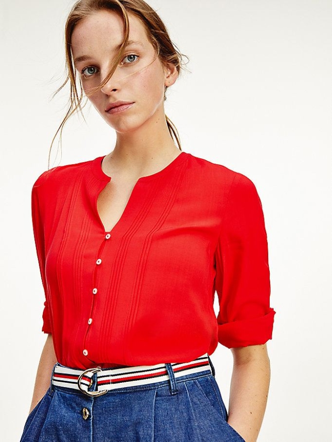 Tommy Hilfiger Viscose Poplin Pintuck Detail Bluse Damen Rot | AT517GOXS