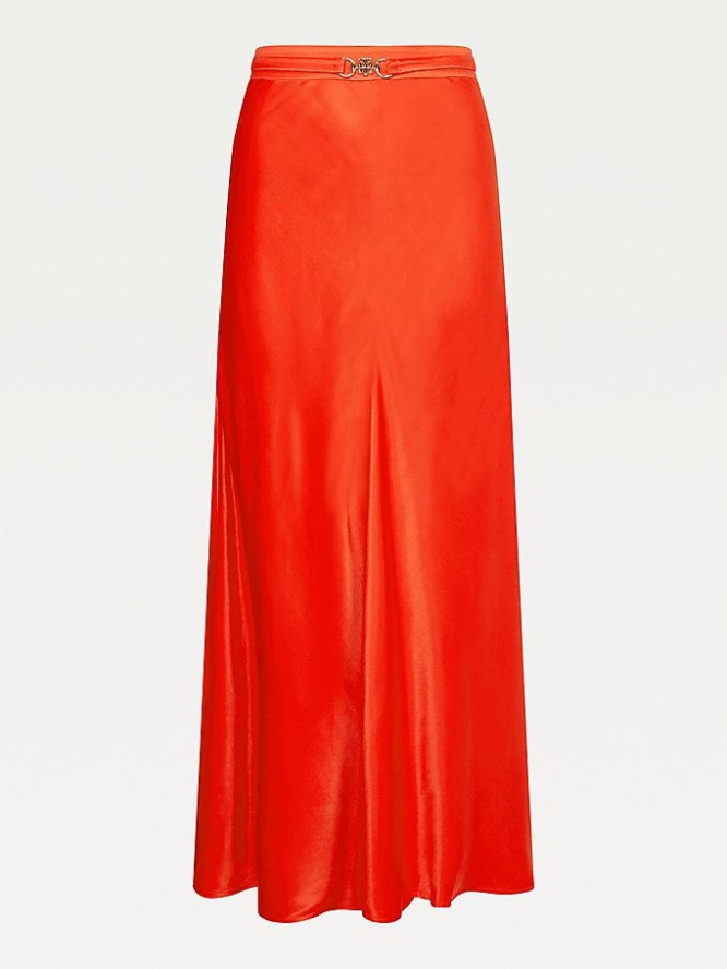 Tommy Hilfiger Viscose Satin Bias Cut Midi Röcke Damen Rot | AT953ZRWX