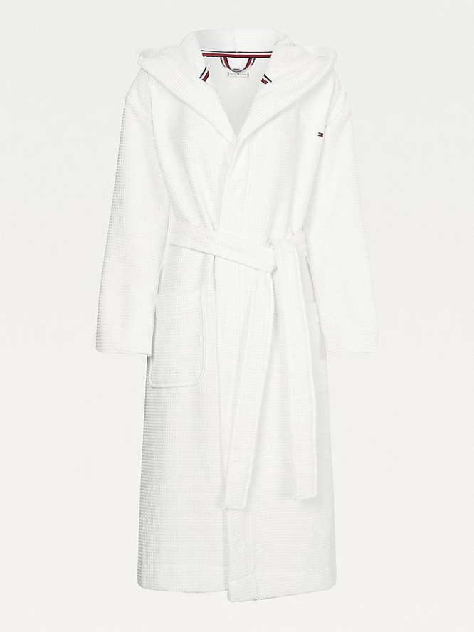 Tommy Hilfiger Waffle Mit Kapuze Bathrobe Nachtwäsche Damen Weiß | AT674ZPMS