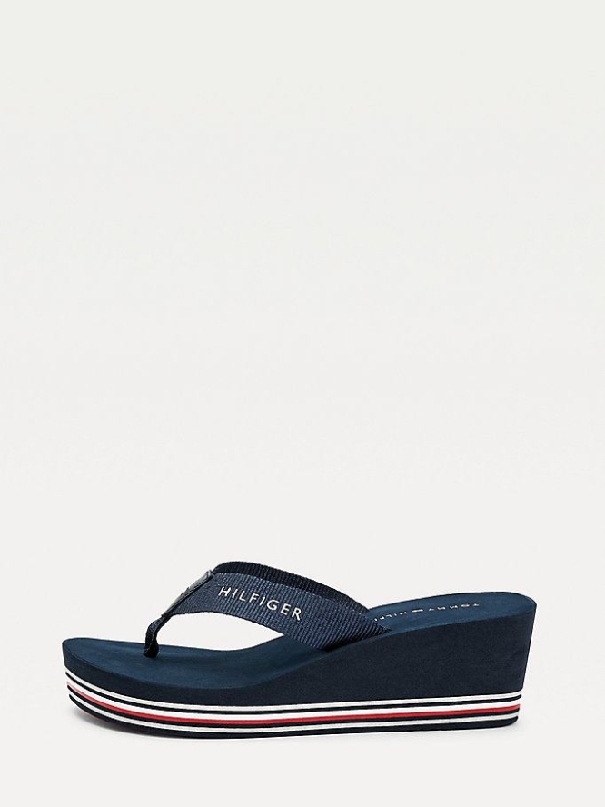 Tommy Hilfiger Wedge Flip Flops Damen Dunkelblau | AT398LDIW