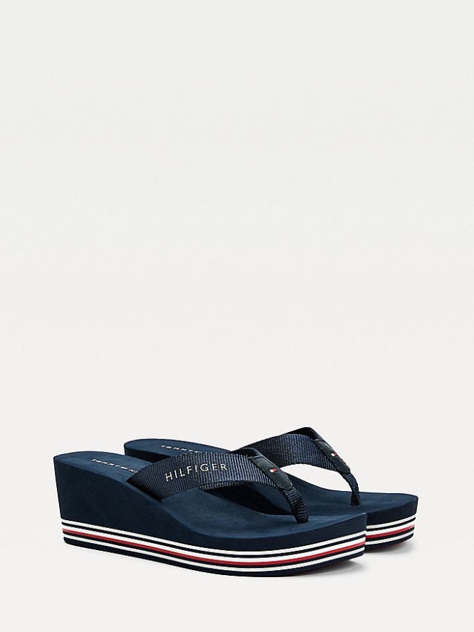 Tommy Hilfiger Wedge Flip Flops Damen Dunkelblau | AT398LDIW