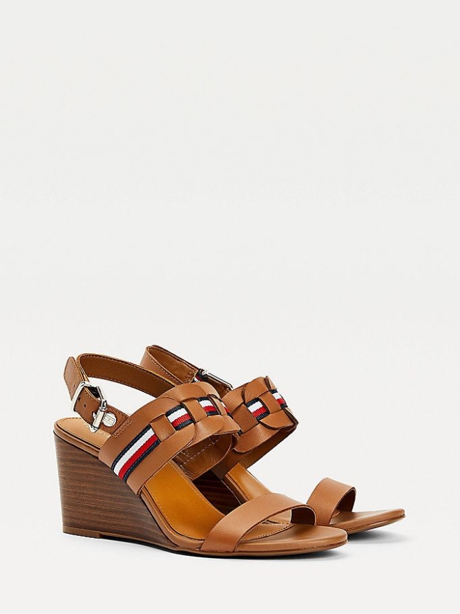 Tommy Hilfiger Woven Stripe Wedge Keilabsatz Sandalen Damen Braun | AT321MLYW