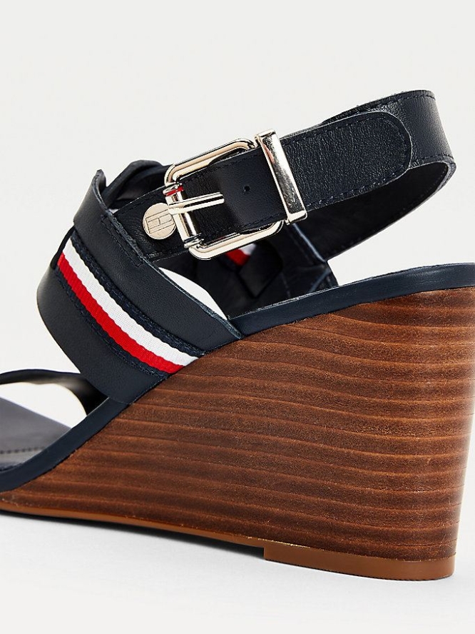 Tommy Hilfiger Woven Stripe Wedge Keilabsatz Sandalen Damen Dunkelblau | AT382QPGA