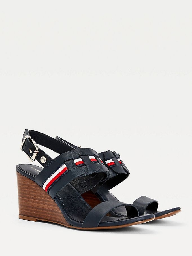 Tommy Hilfiger Woven Stripe Wedge Keilabsatz Sandalen Damen Dunkelblau | AT382QPGA