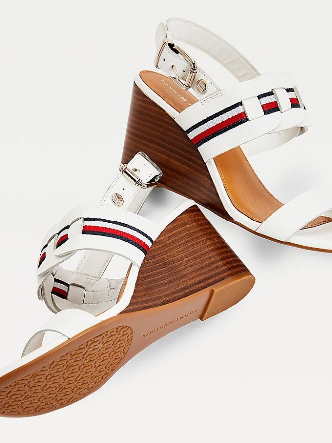 Tommy Hilfiger Woven Stripe Wedge Keilabsatz Sandalen Damen Weiß | AT809NHSY