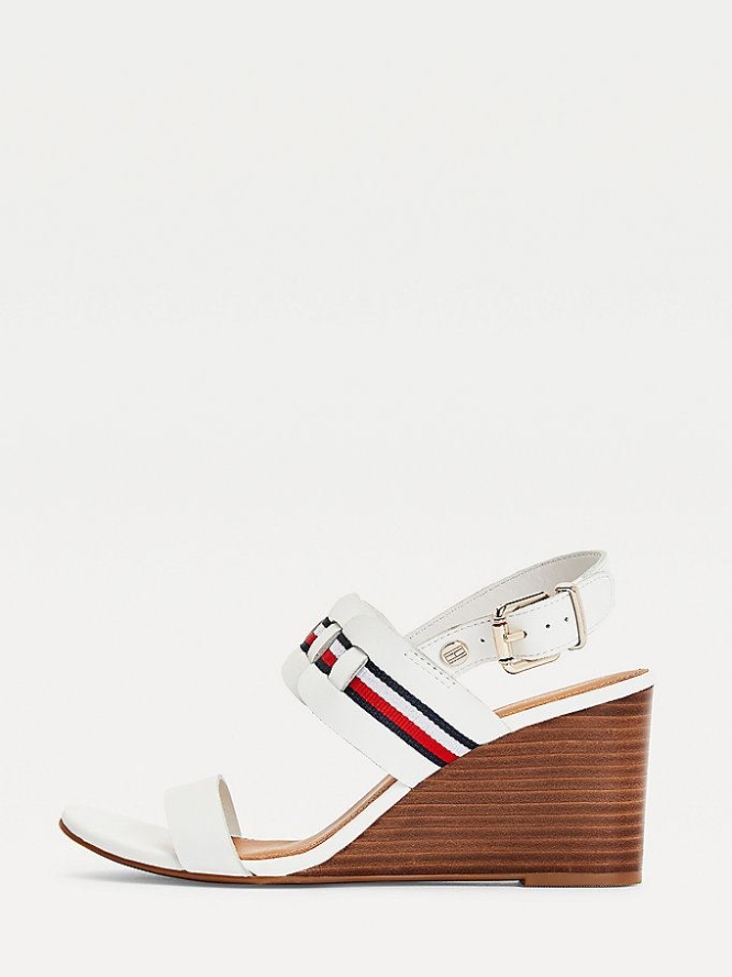 Tommy Hilfiger Woven Stripe Wedge Keilabsatz Sandalen Damen Weiß | AT809NHSY