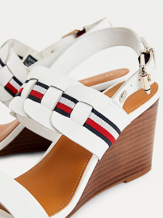 Tommy Hilfiger Woven Stripe Wedge Keilabsatz Sandalen Damen Weiß | AT809NHSY