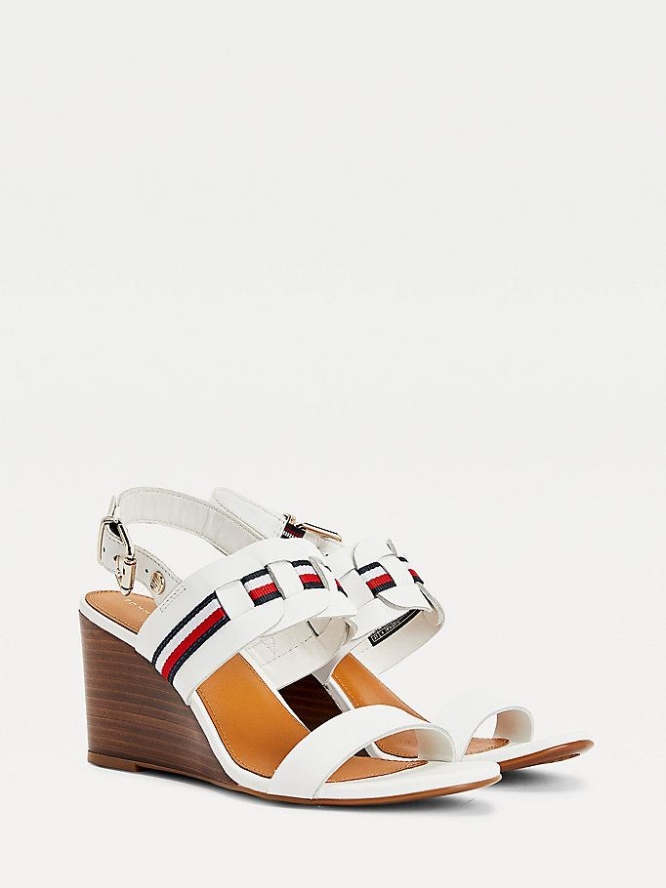 Tommy Hilfiger Woven Stripe Wedge Keilabsatz Sandalen Damen Weiß | AT809NHSY