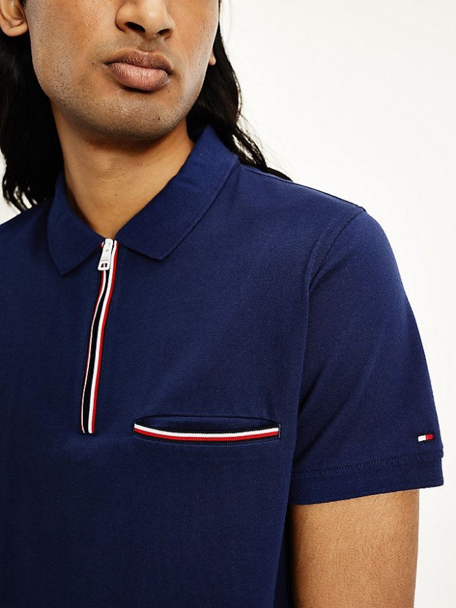 Tommy Hilfiger Zip Placket Slim Fit Polo Shirts Herren Navy | AT283OJCG