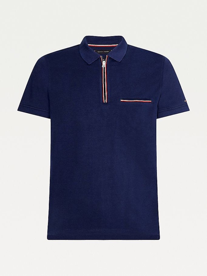 Tommy Hilfiger Zip Placket Slim Fit Polo Shirts Herren Navy | AT283OJCG