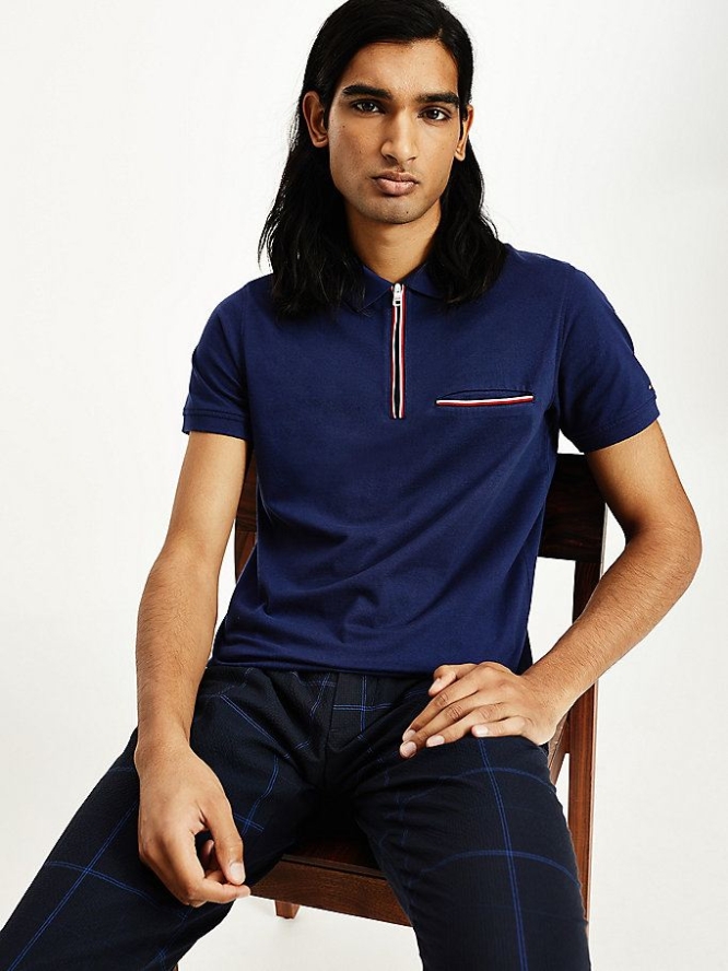 Tommy Hilfiger Zip Placket Slim Fit Polo Shirts Herren Navy | AT283OJCG