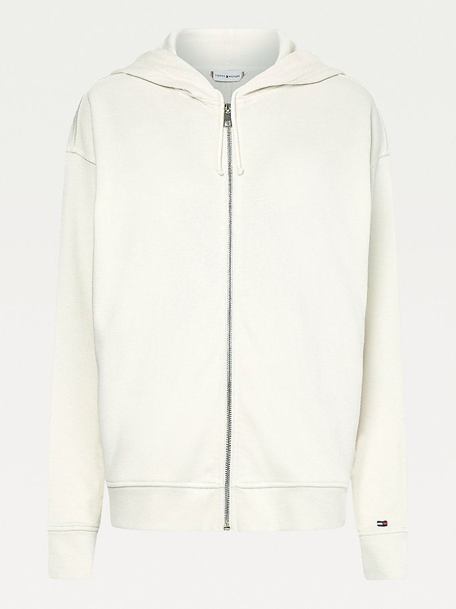 Tommy Hilfiger Zip-Thru Relaxed Fit Hoodie Damen Weiß | AT932WGMY