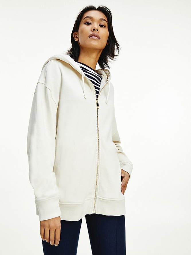 Tommy Hilfiger Zip-Thru Relaxed Fit Hoodie Damen Weiß | AT932WGMY